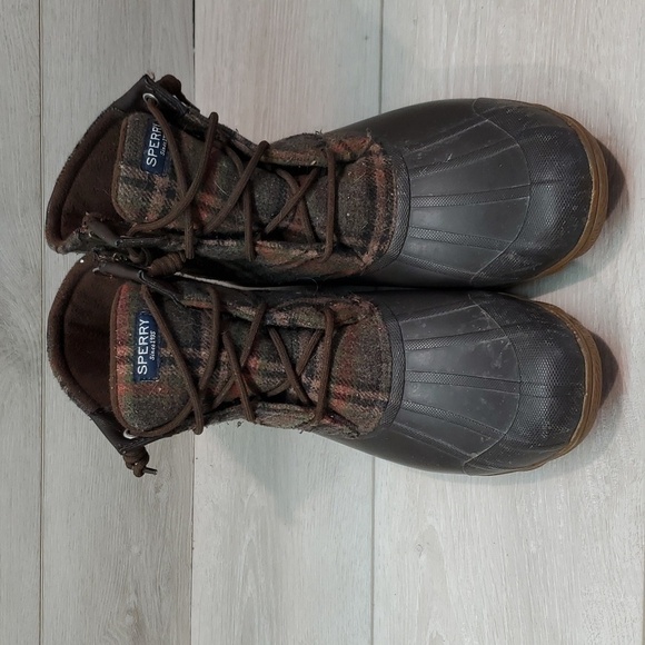 Sperry Womens Saltwater Plaid Duck Rubber Waterproof Boots shoes sz 10 - Picture 3 of 12